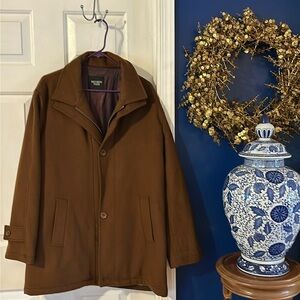 Men’s Italian Riccardo Fazzi Wool Cashmere Blend Brown Coat Jacket Size Medium